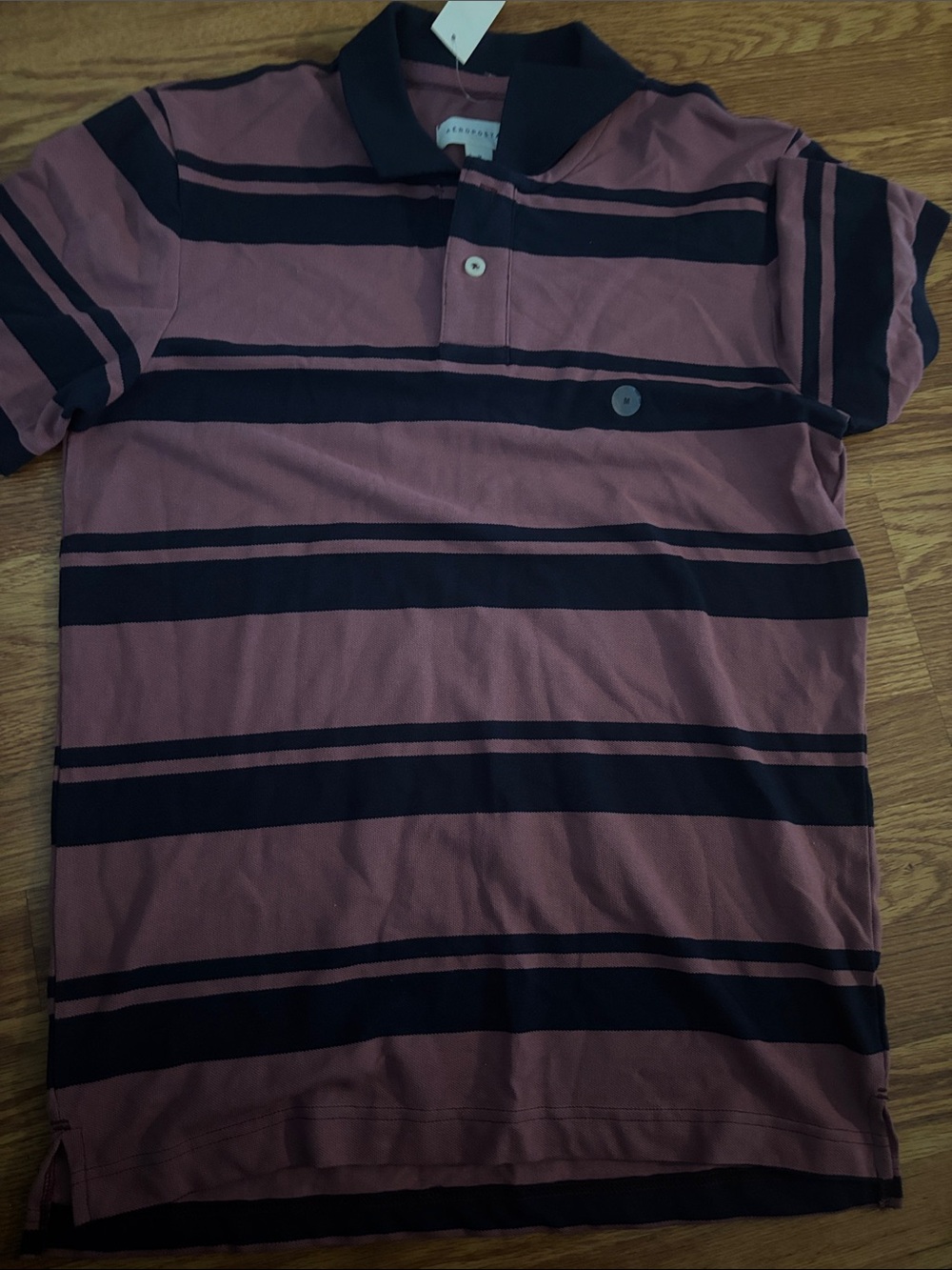 Aeropostale Striped Polo Shirt in Mauve with Black Accents